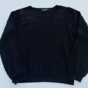 Zac & Rachel Black Sweater with Textured Chevron Puff Sleeves XL